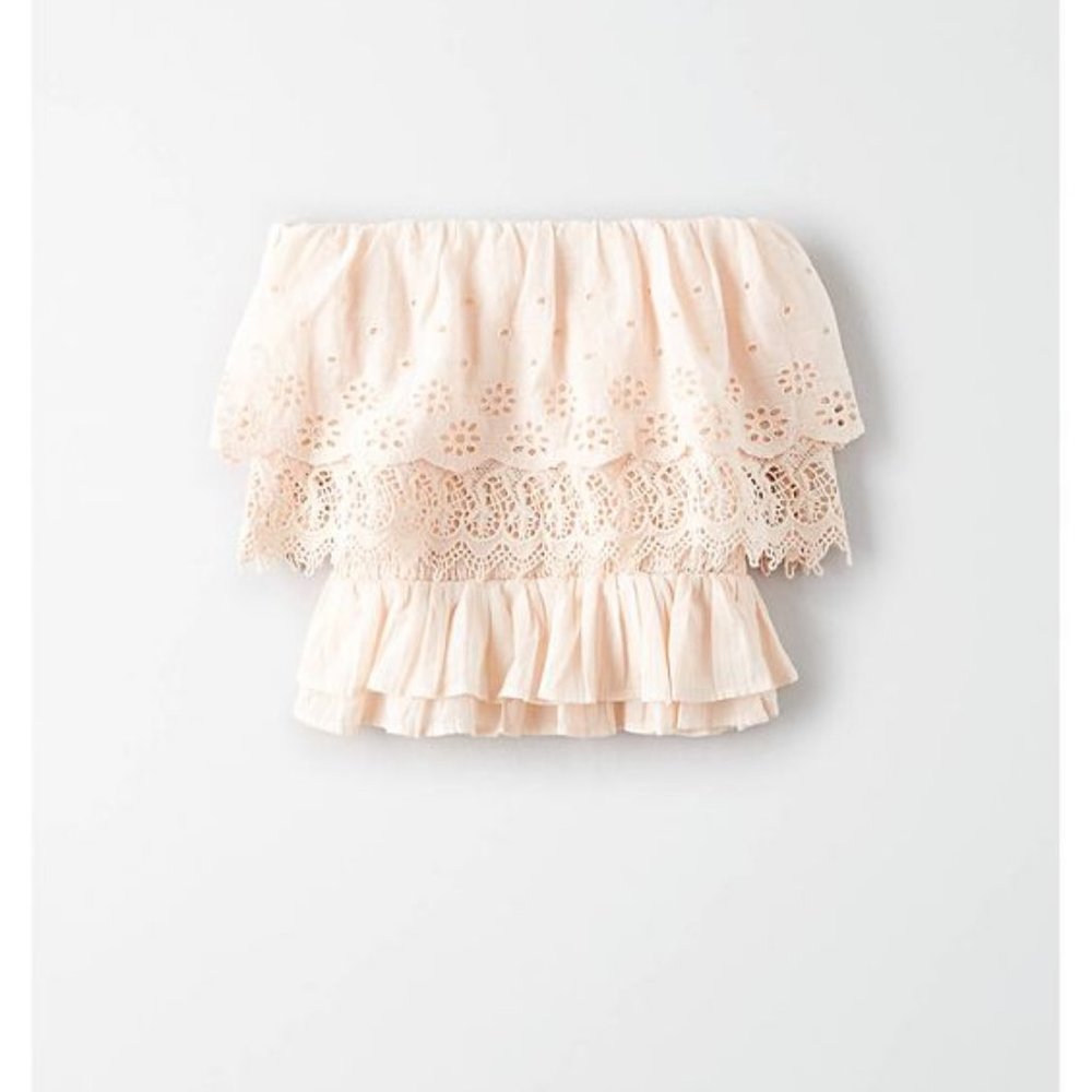 AE | Smocked Eyelet Ruffle Layered Tube Top